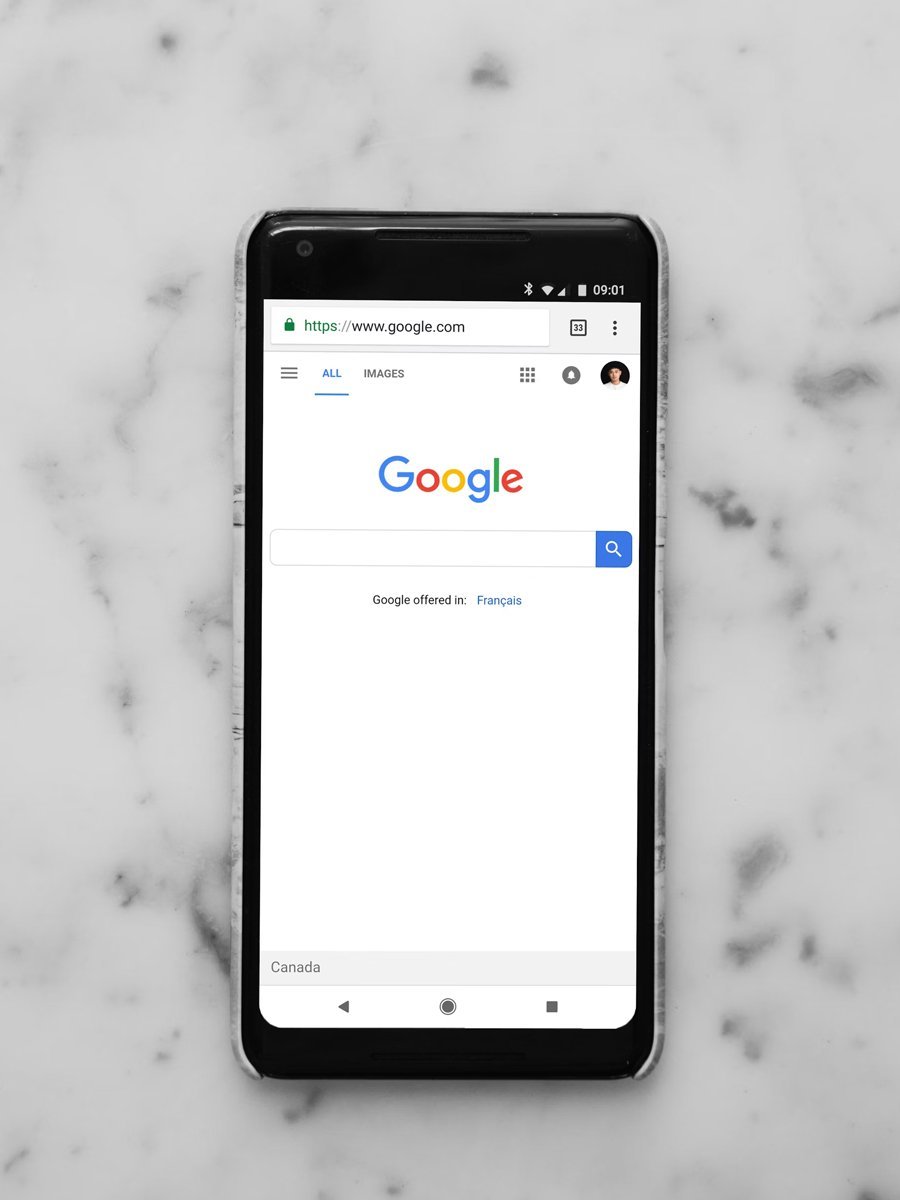 Smartphone showing the Google search page